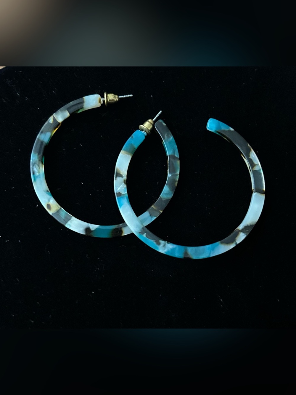 New! Acrylic Blue Tortoiseshell Hoop Earrings